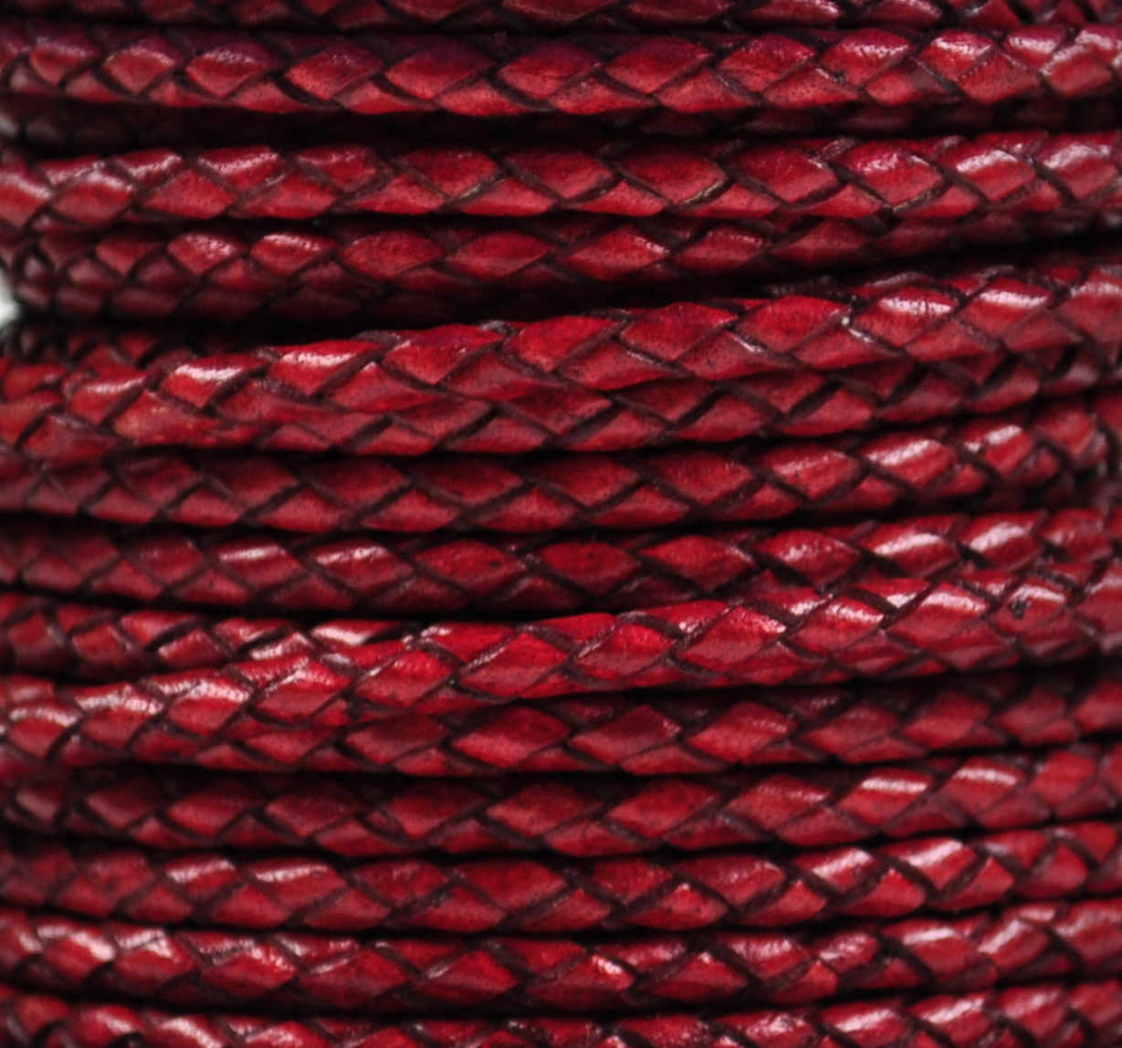 Braided Leather Cord Ø 4 mm Red, per Meter